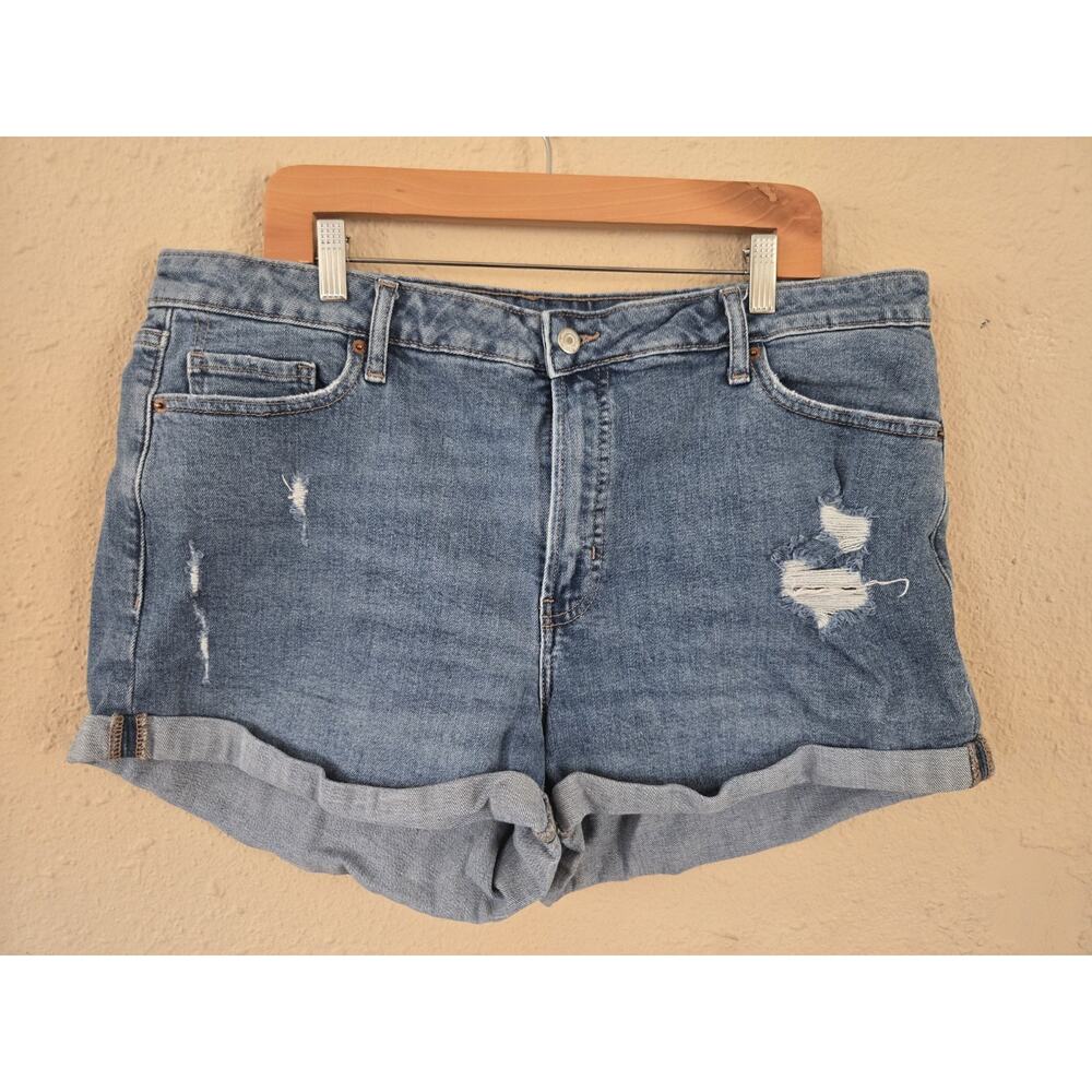 Old Navy Womens OG Straight Jean Shorts Blue Distressed Stretch, Size 20 Plus